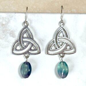 2/$20, Genuine Rainbow Fluorite Triqueta Sterling Silver Dangle Earrings